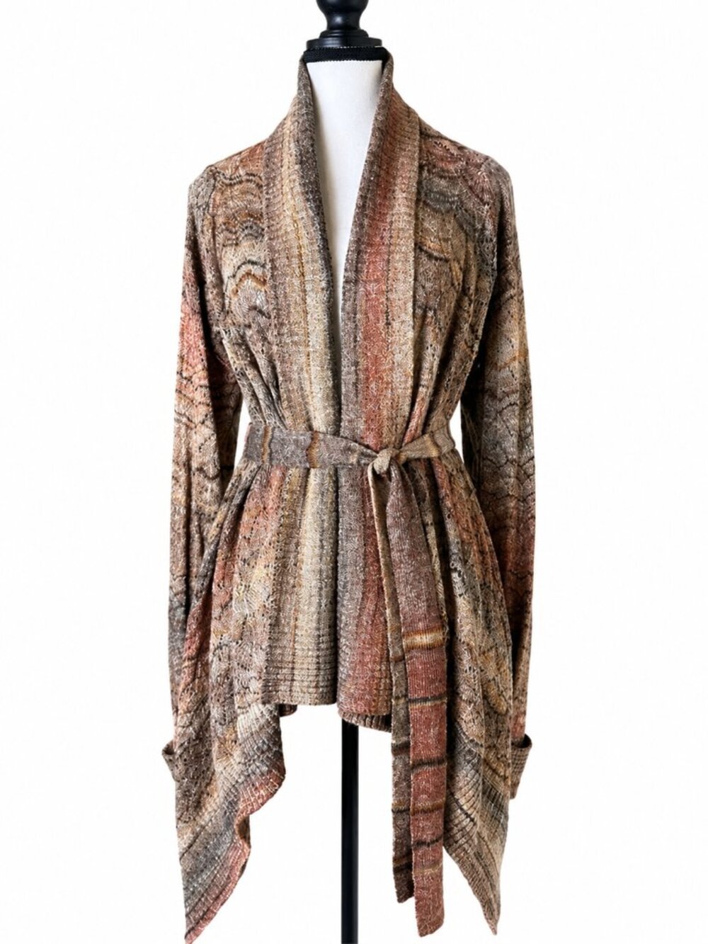 Buffalo David Bitton Women's Cardigan Size M Belted Asymmetrical Waterfall Knit